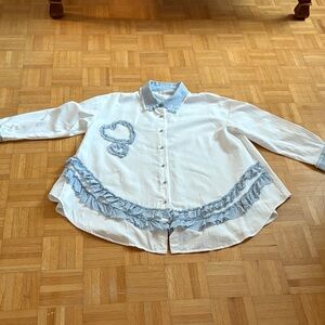 Camisa White and Blue Ruffle Shirt